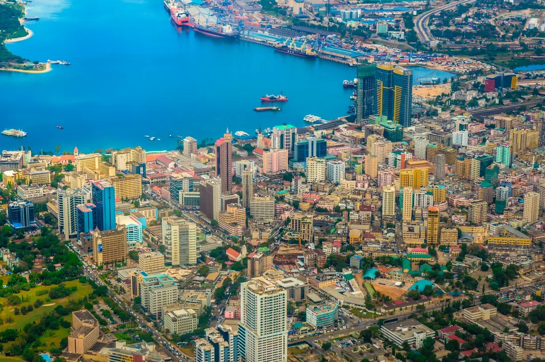 Dar es Salaam's business district from above, the market these servers serve