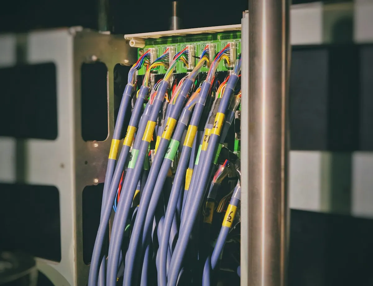 Numbered cables terminated on a distribution board, the provider's side of a business line where reverse DNS is set